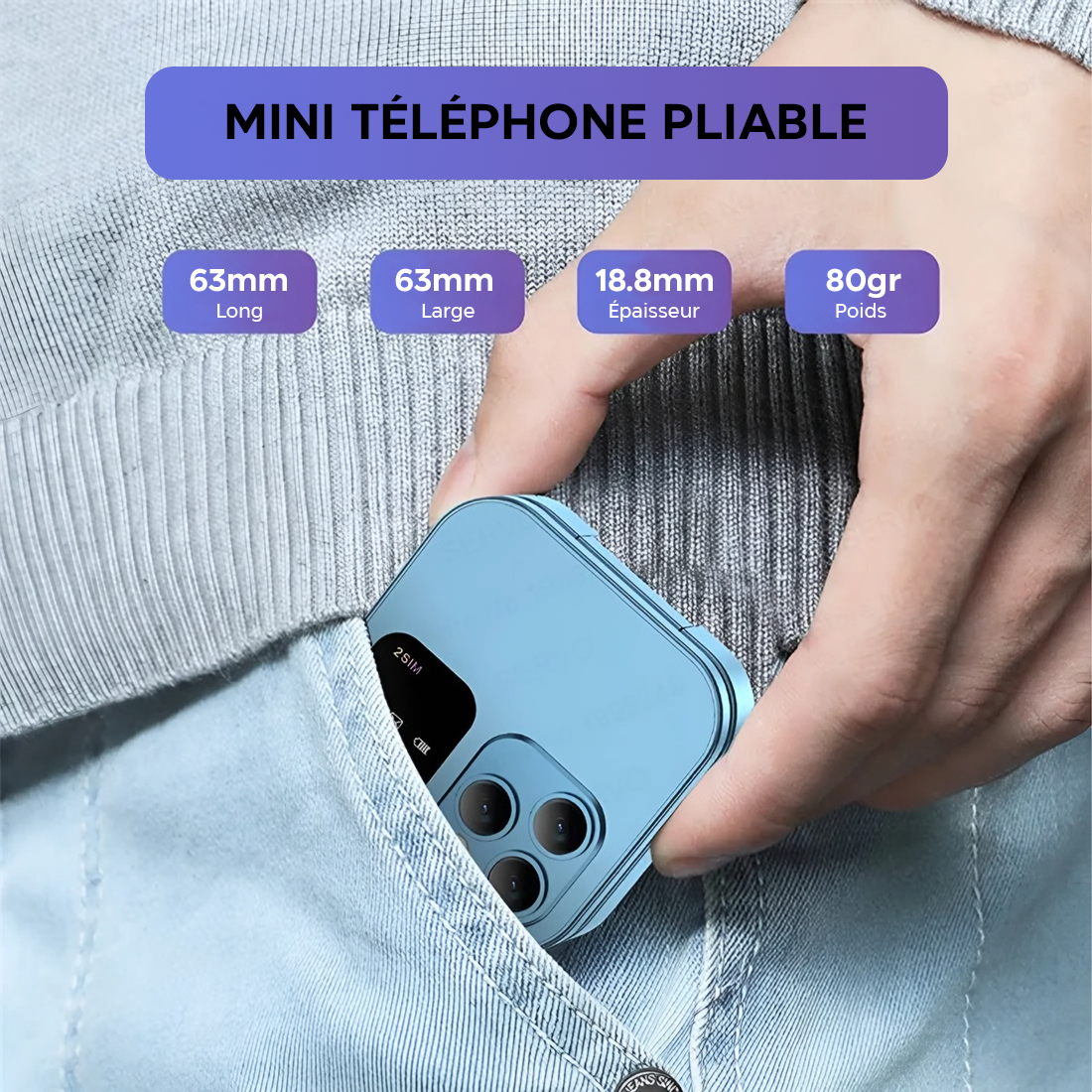 Téléphone de poche pliable 1,77" I16 PRO Double SIM Caméra Bluetooth MP4