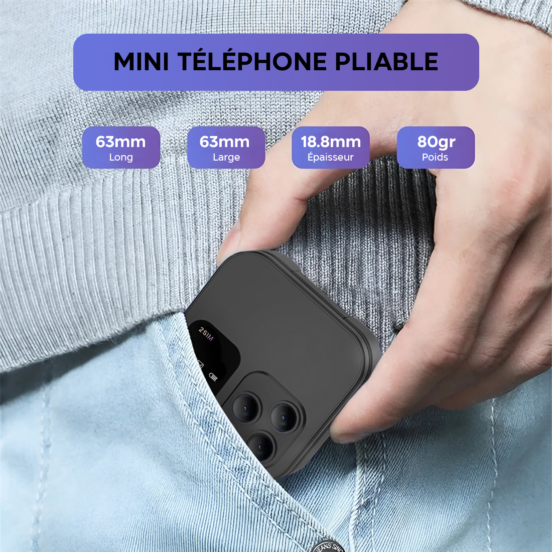 Téléphone de poche pliable 1,77" I16 PRO Double SIM Caméra Bluetooth MP4