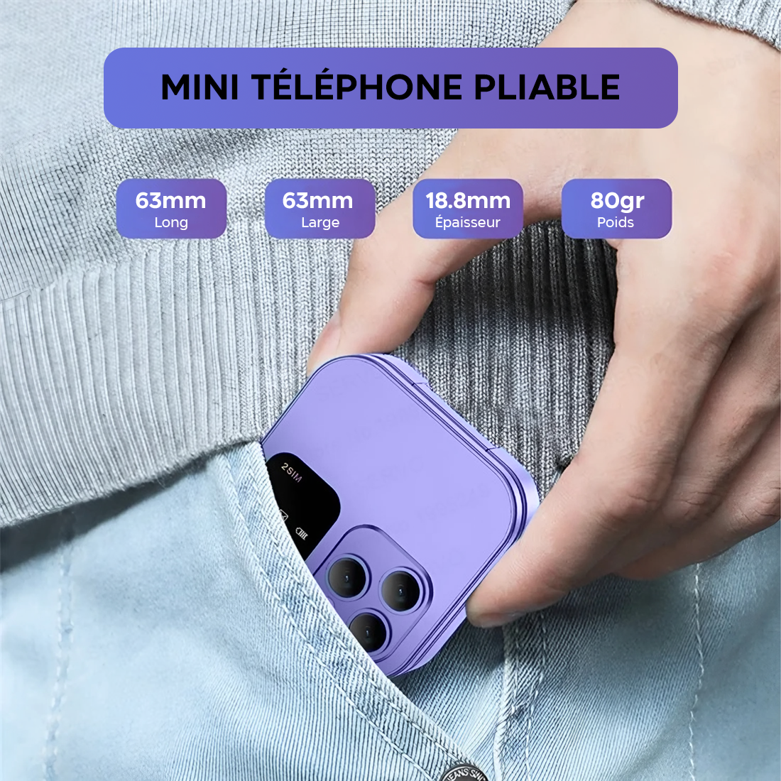 Téléphone de poche pliable 1,77" I16 PRO Double SIM Caméra Bluetooth MP4