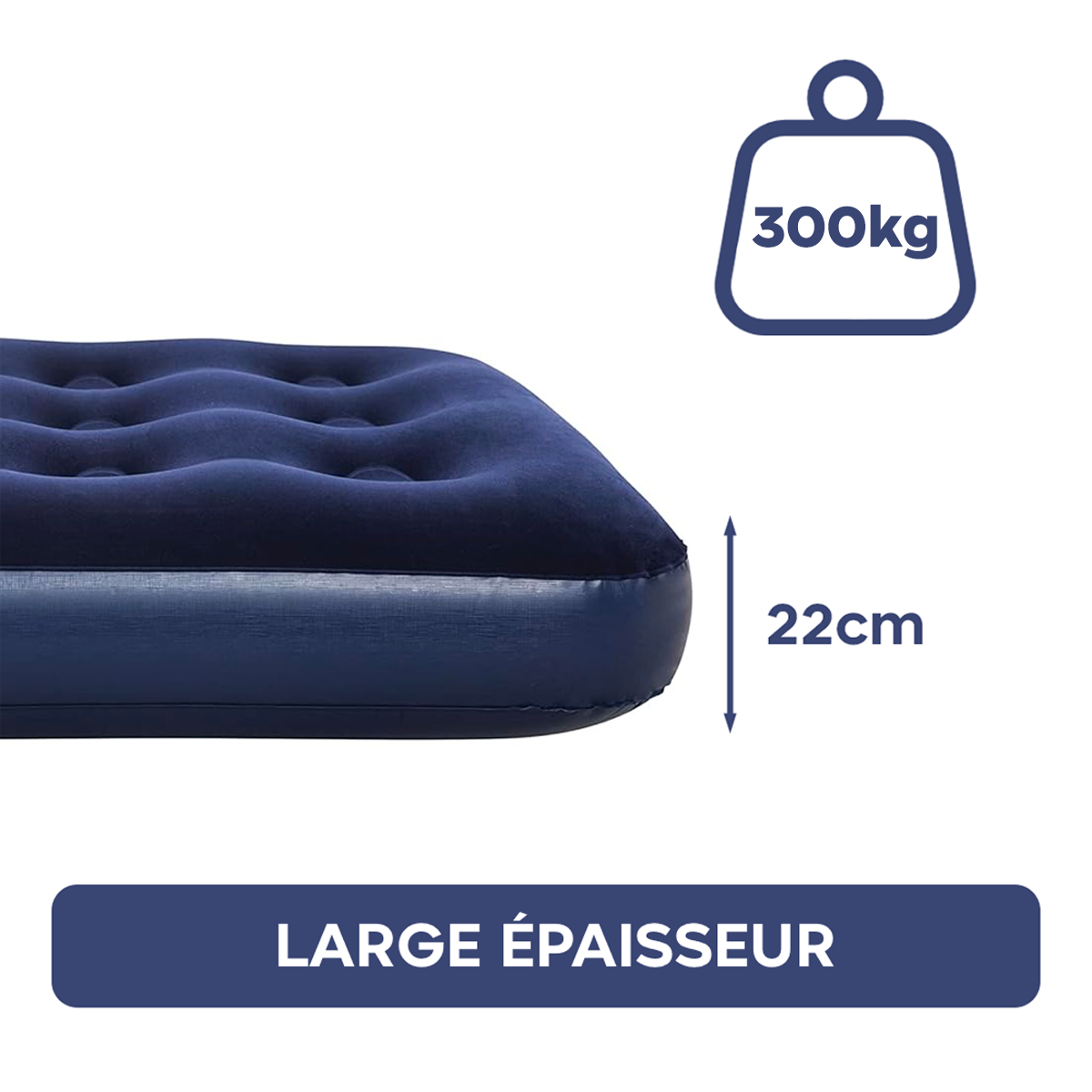 Matelas gonflable double pour le camping et maison avec effet floqué 191x137cm