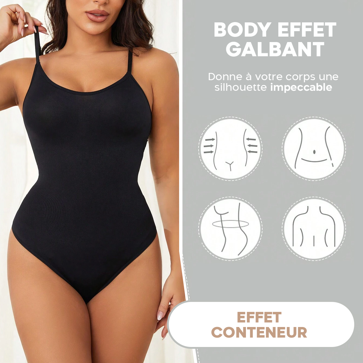 Body gainant sans manches pour femme à bretelles réglables en tissu élastique