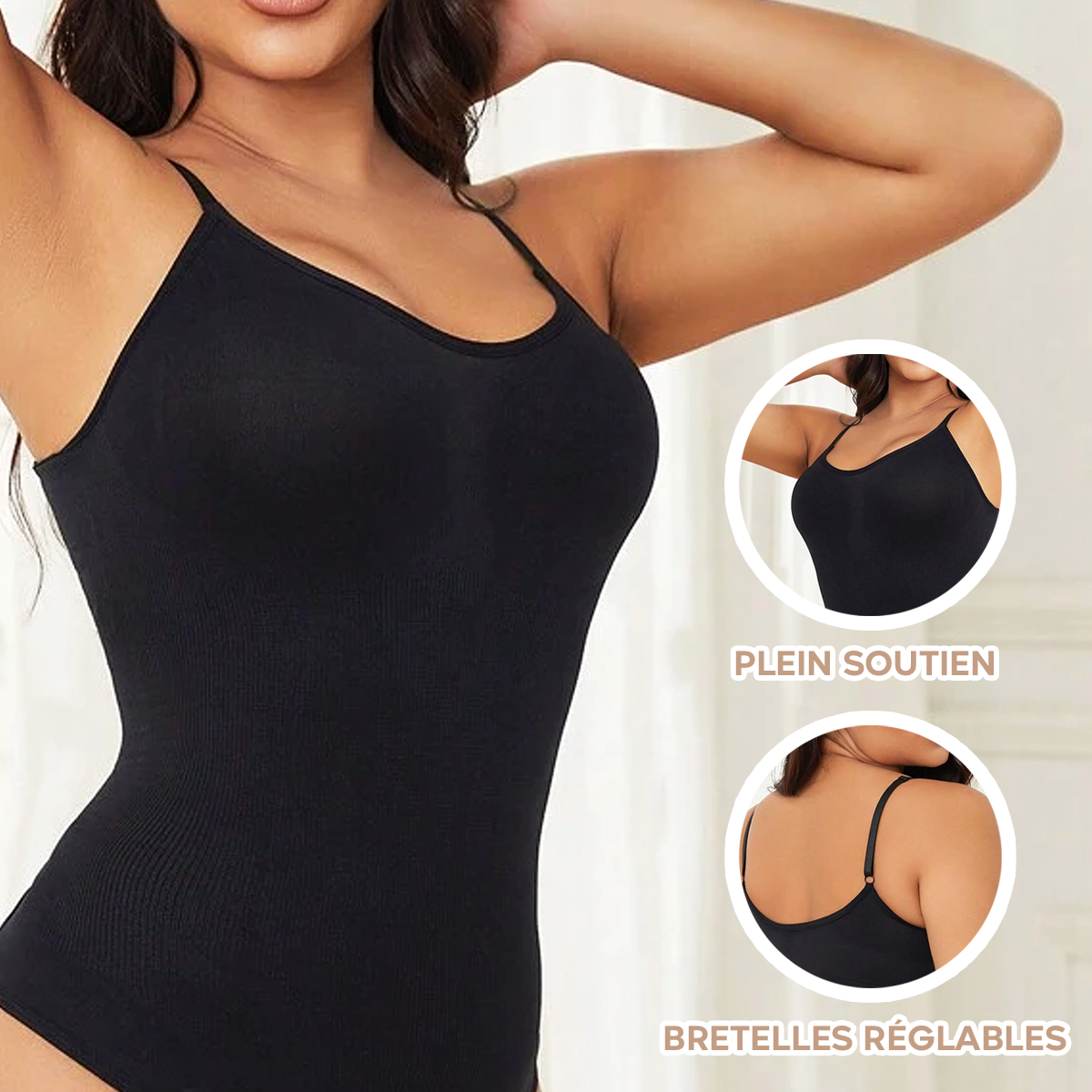 3 Body gainant sans manches femmes avec bretelles réglables et tissu élastique