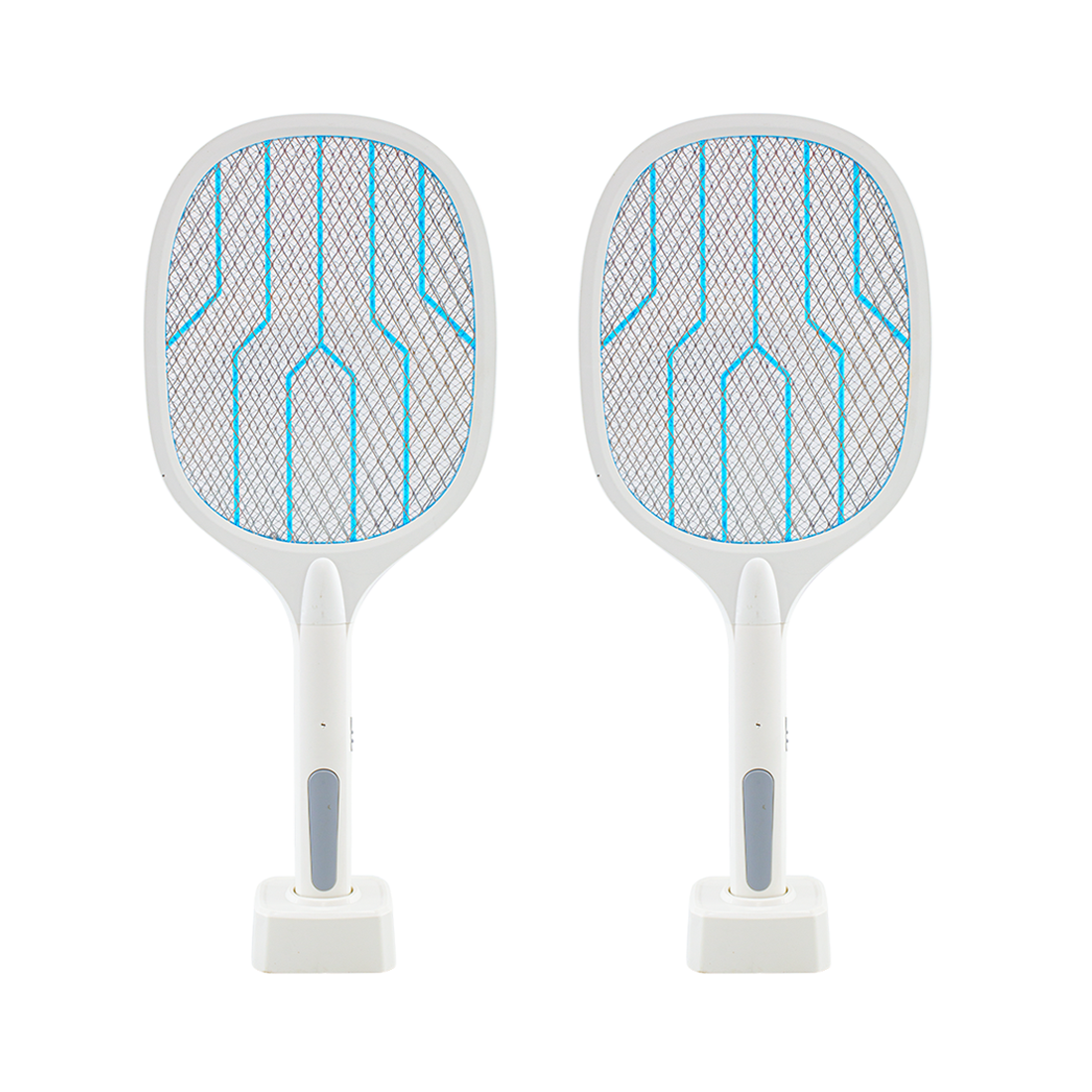 2 Raquettes Électriques Moustiques Base Rechargeable USB et Lumière LED de 3000V