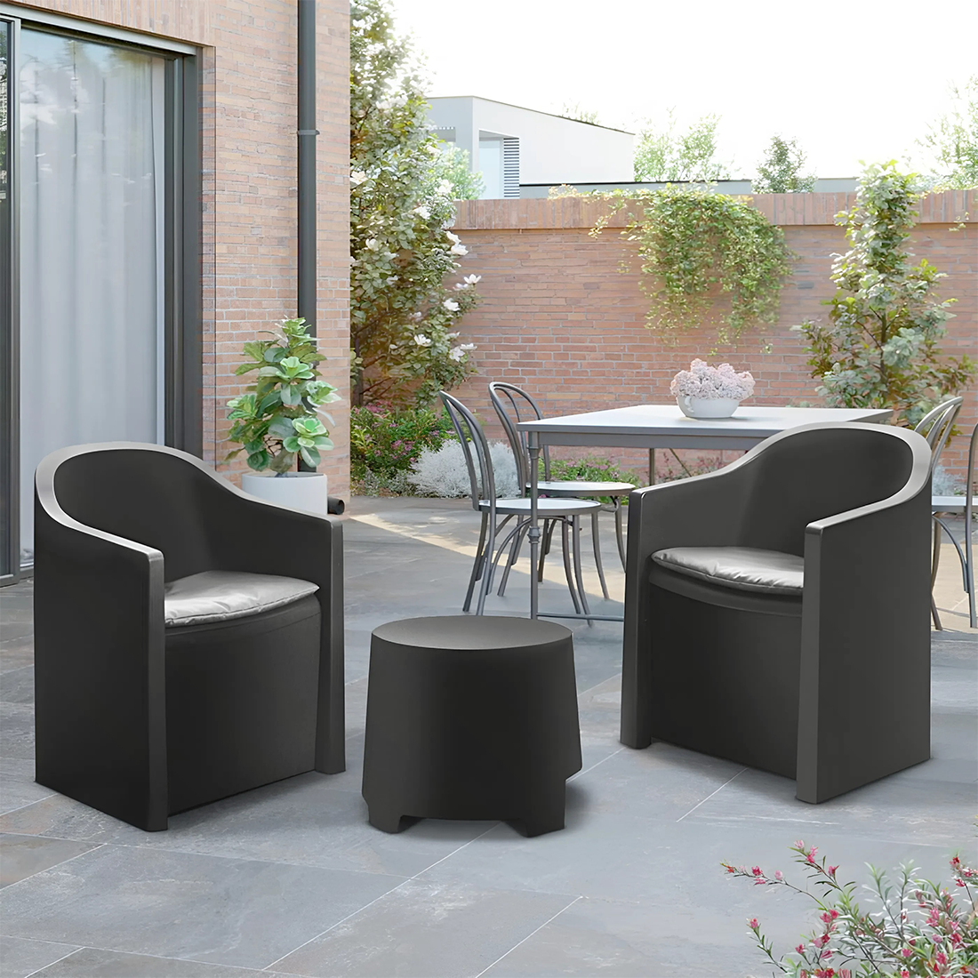 Set Giardino LUNA Salon Jardin Extérieur 2 Fauteuils Table Basse Outdoor Coussin