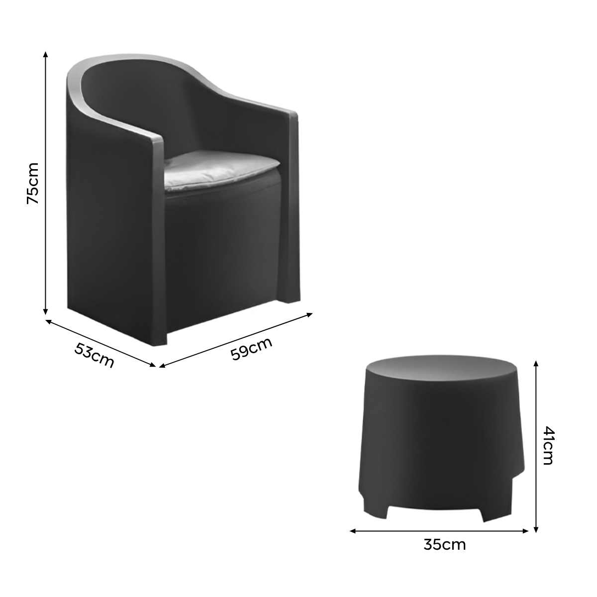 Set Giardino LUNA Salon Jardin Extérieur 2 Fauteuils Table Basse Outdoor Coussin