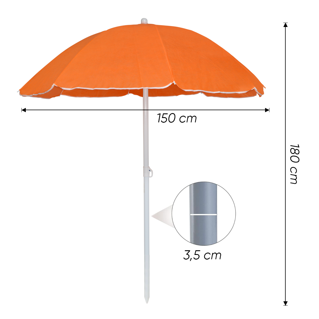 Parasol de plage inclinable antivent avec 8 baleines, mât en aluminium de 180 cm