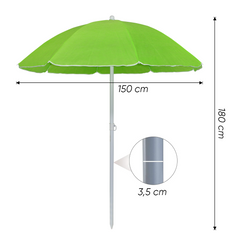 Parasol de plage inclinable antivent avec 8 baleines, mât en aluminium de 180 cm