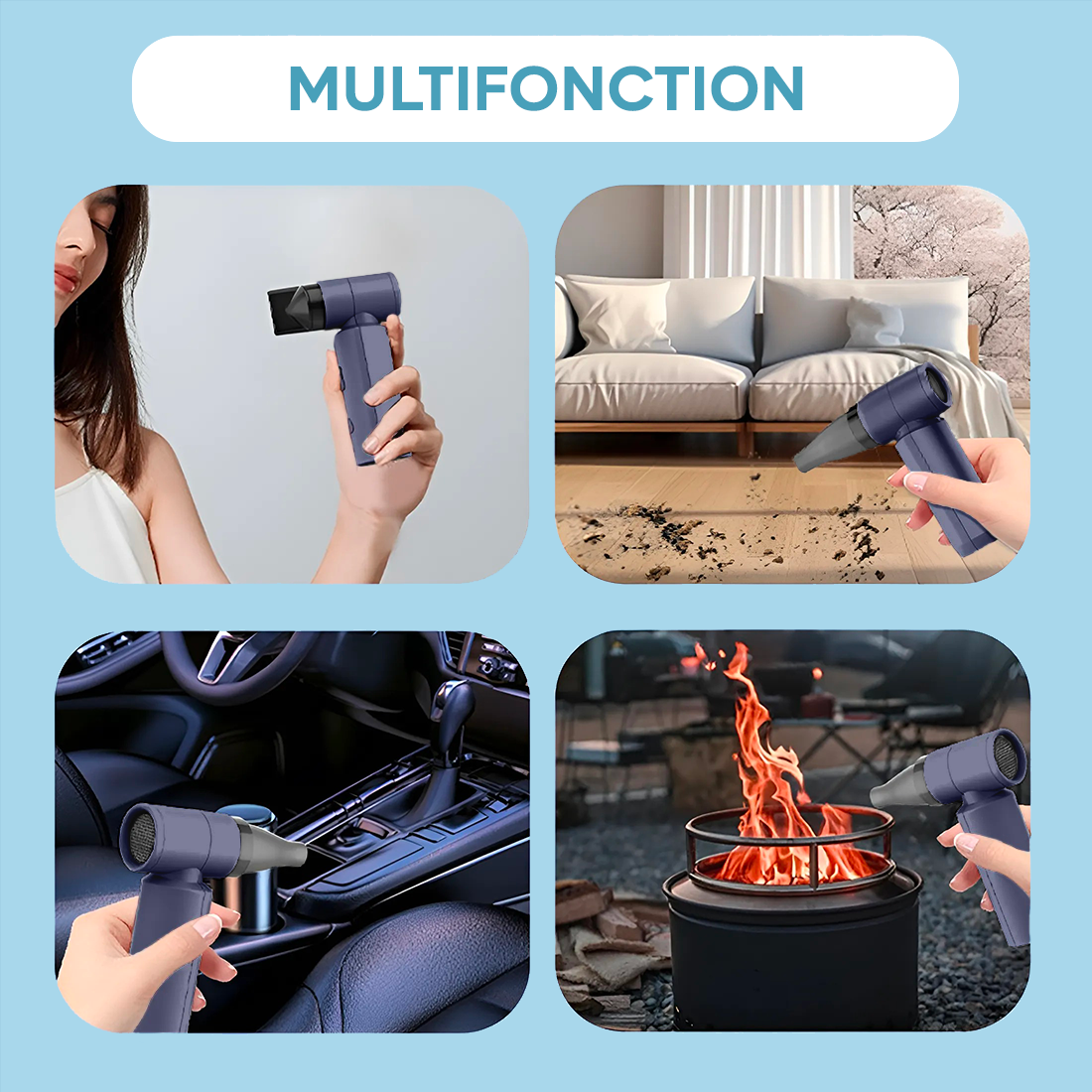Mini Ventilateur Multifonction Sans Fil Rechargeable avec Vitesse Réglable