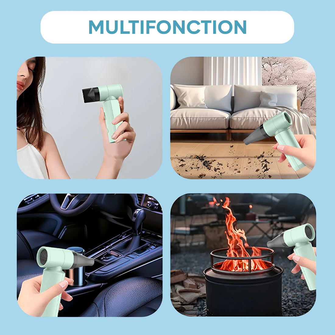 Mini Ventilateur Multifonction Sans Fil Rechargeable avec Vitesse Réglable