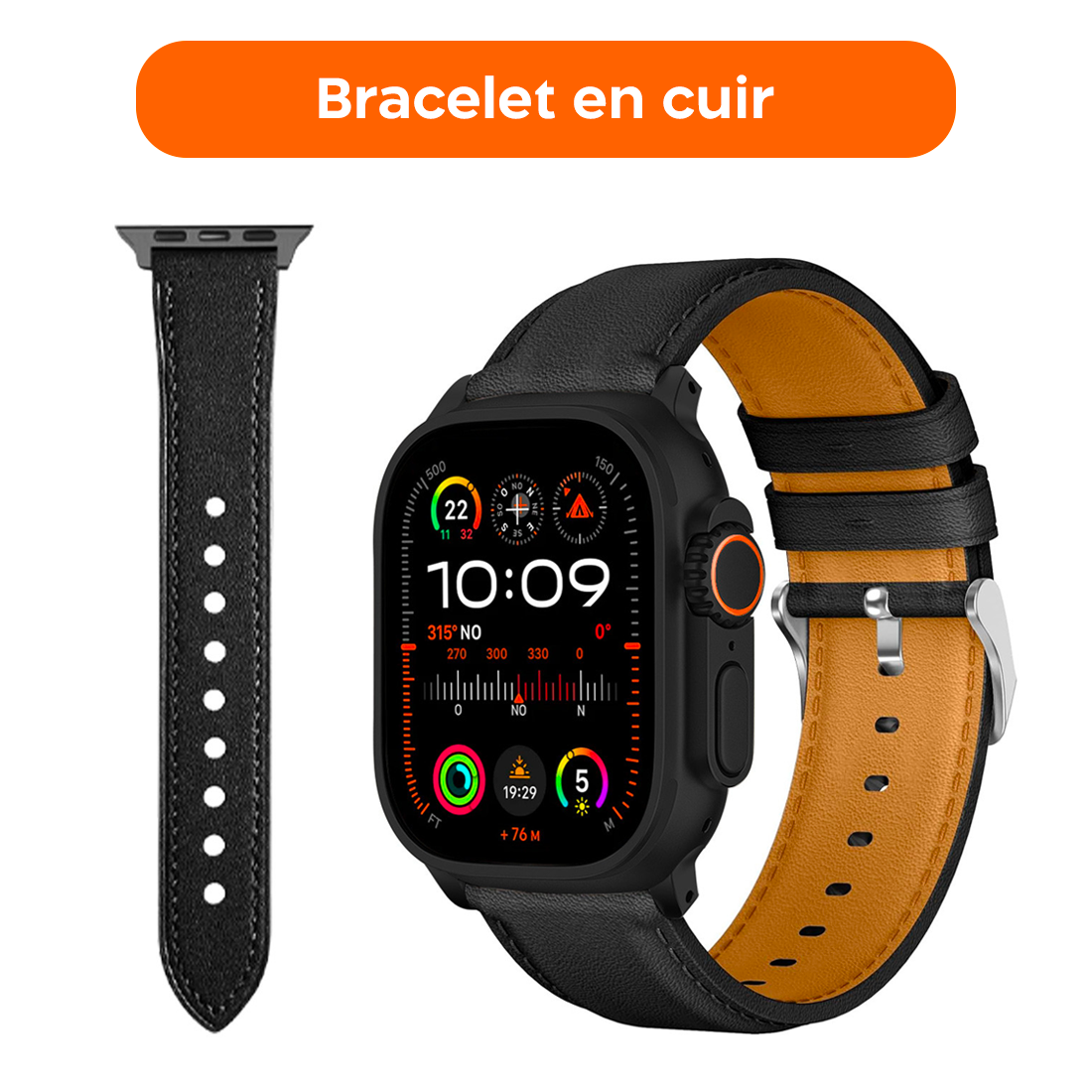 Smartwatch Ultra 49mm 4 Bracelets d'appels et d'applications iOS et Android 4en1