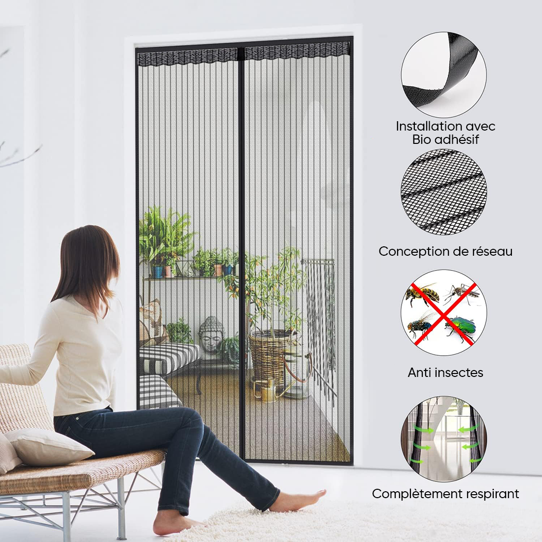 2 Moustiquaire Magnétique Portes Fermeture Aimant 100x210cm Anti-Moustiques