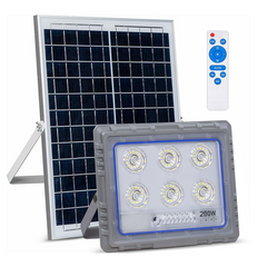 Projecteur Solaire LED 200W Panneau Solaire Crépusculaire 6500K IP66 Télécommand