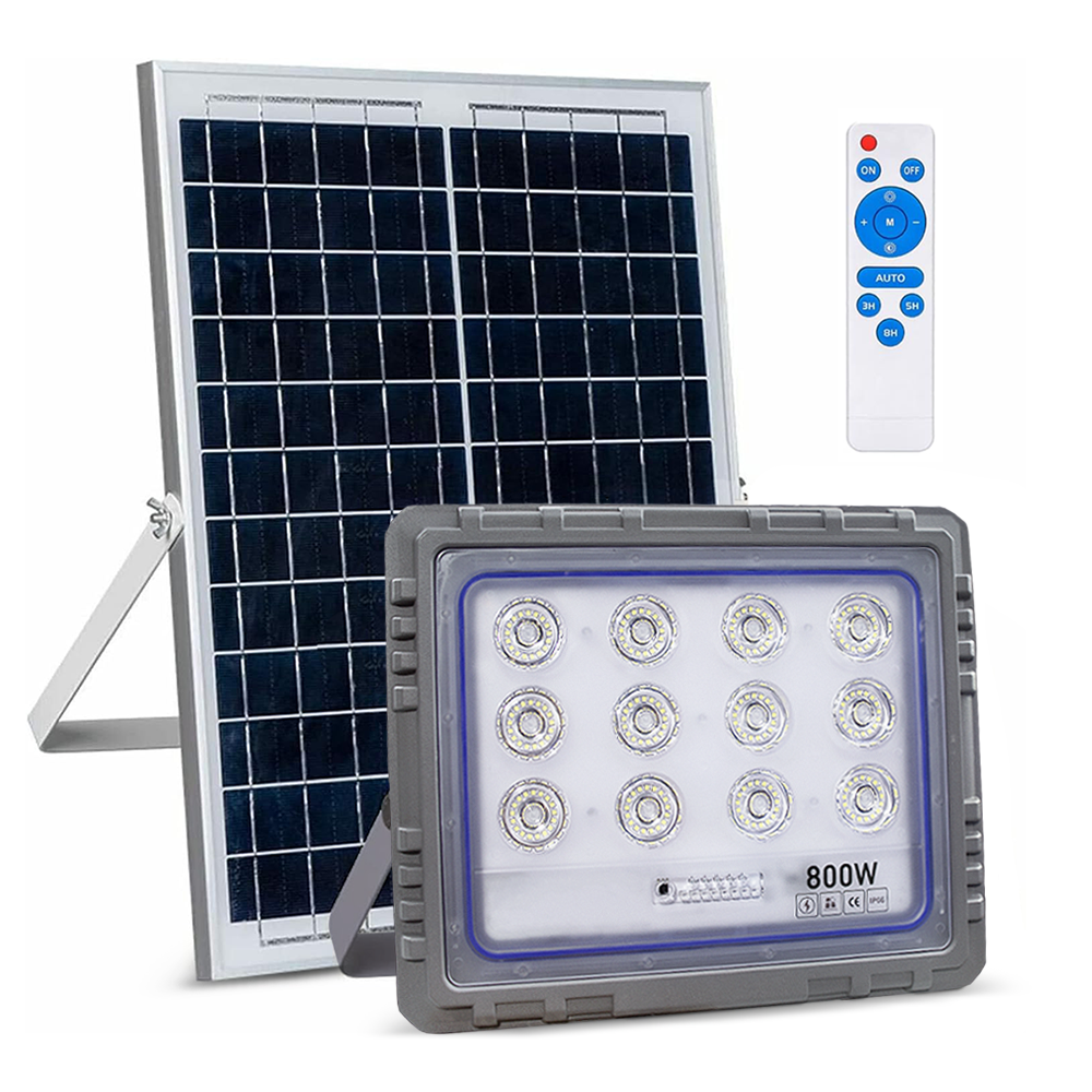 Projecteur Solaire LED 800W Panneau Solaire Crépusculaire 6500K IP66 Télécommand