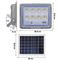 Projecteur Solaire LED 400W Panneau Solaire Crépusculaire 6500K IP66 Télécommand