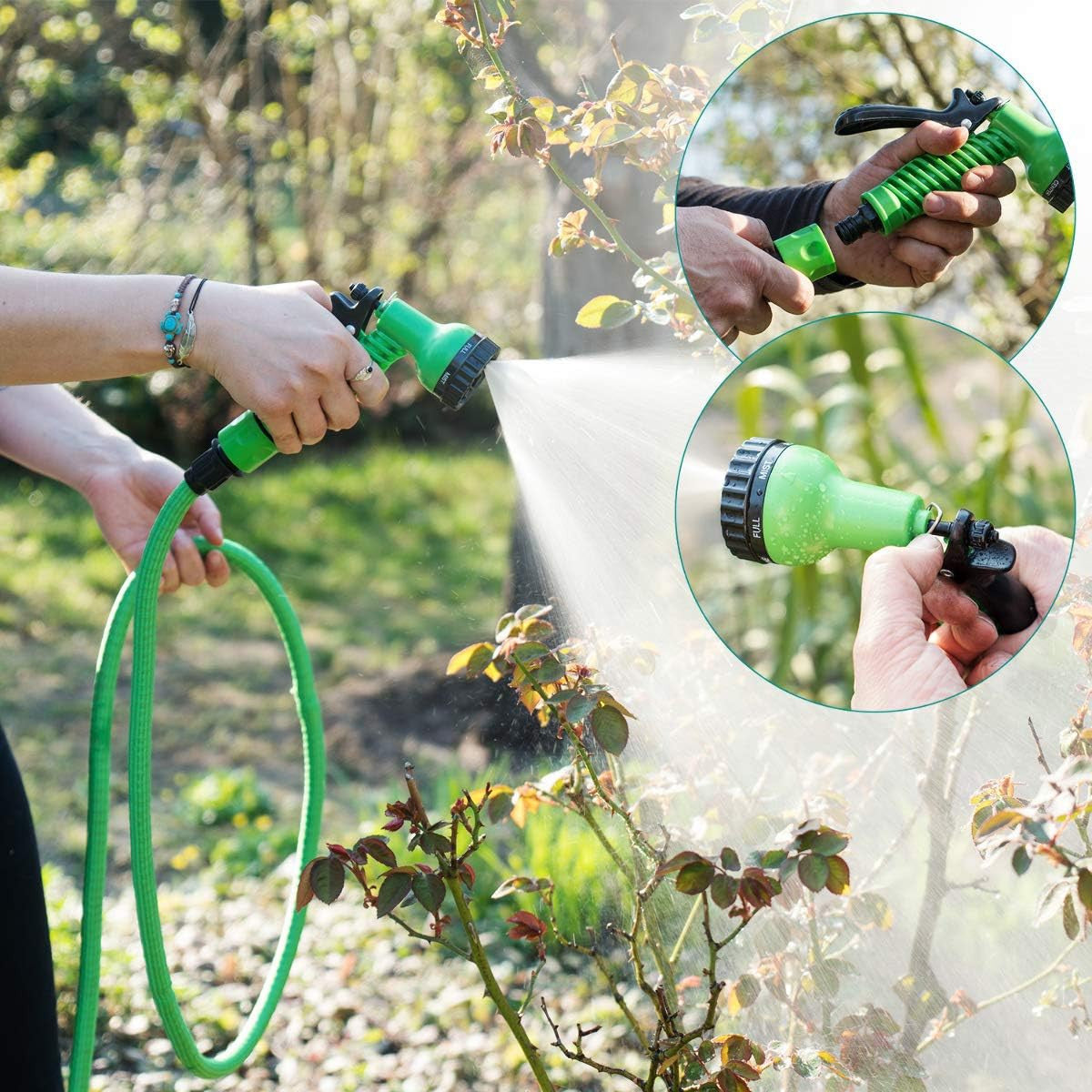 Tuyau Jardin Extensible 45m pour l'Irrigation Nettoyage avec Pistolet à 7 Jets