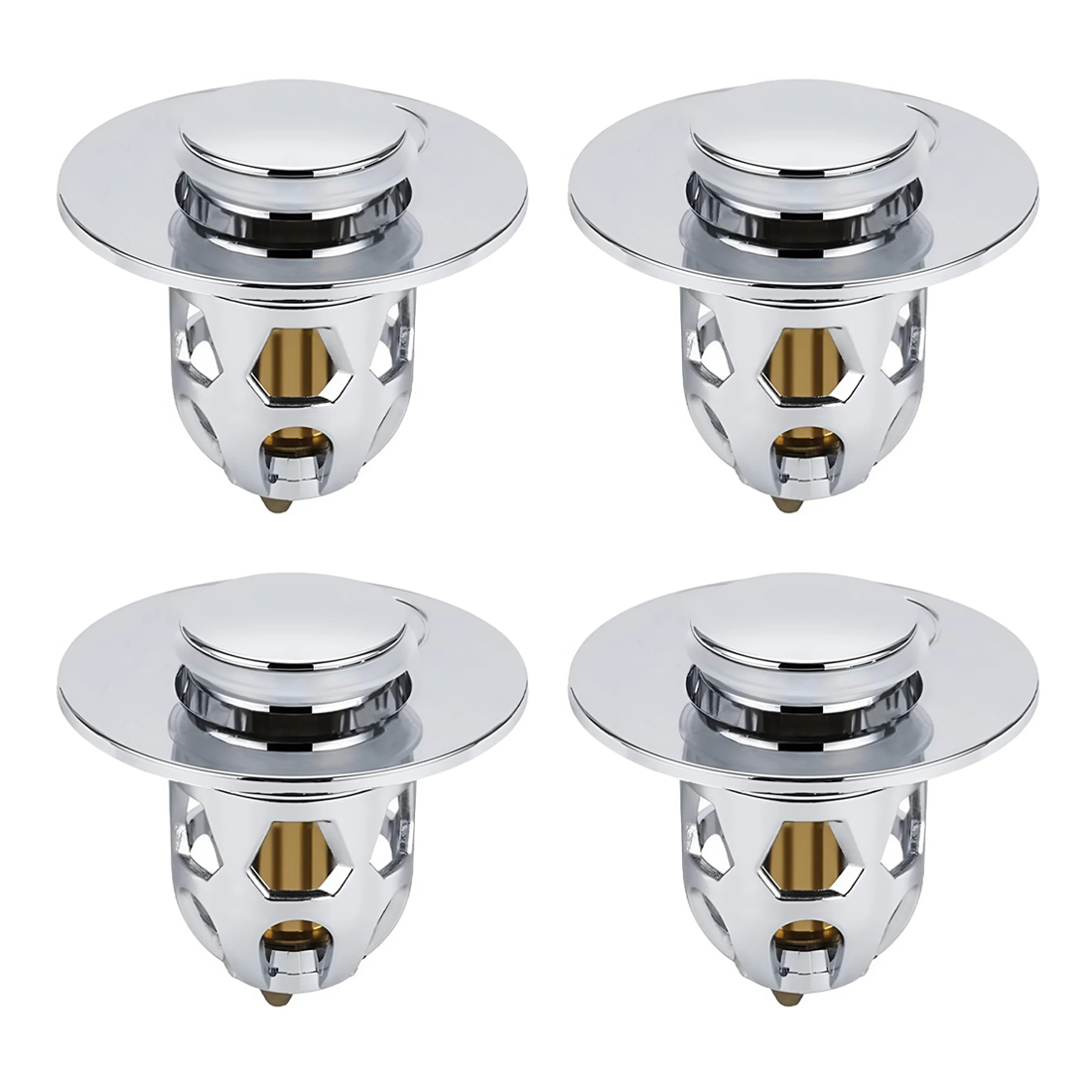 Set 4 Bouchons lavabo universel système pop-up, anti-blocage ABS 34-40 mm.