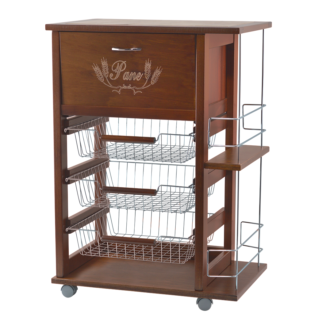 MAS017 Vesuvio Noyer Chariot 57x38x82h cm avec porte-bouteille et porte-pain