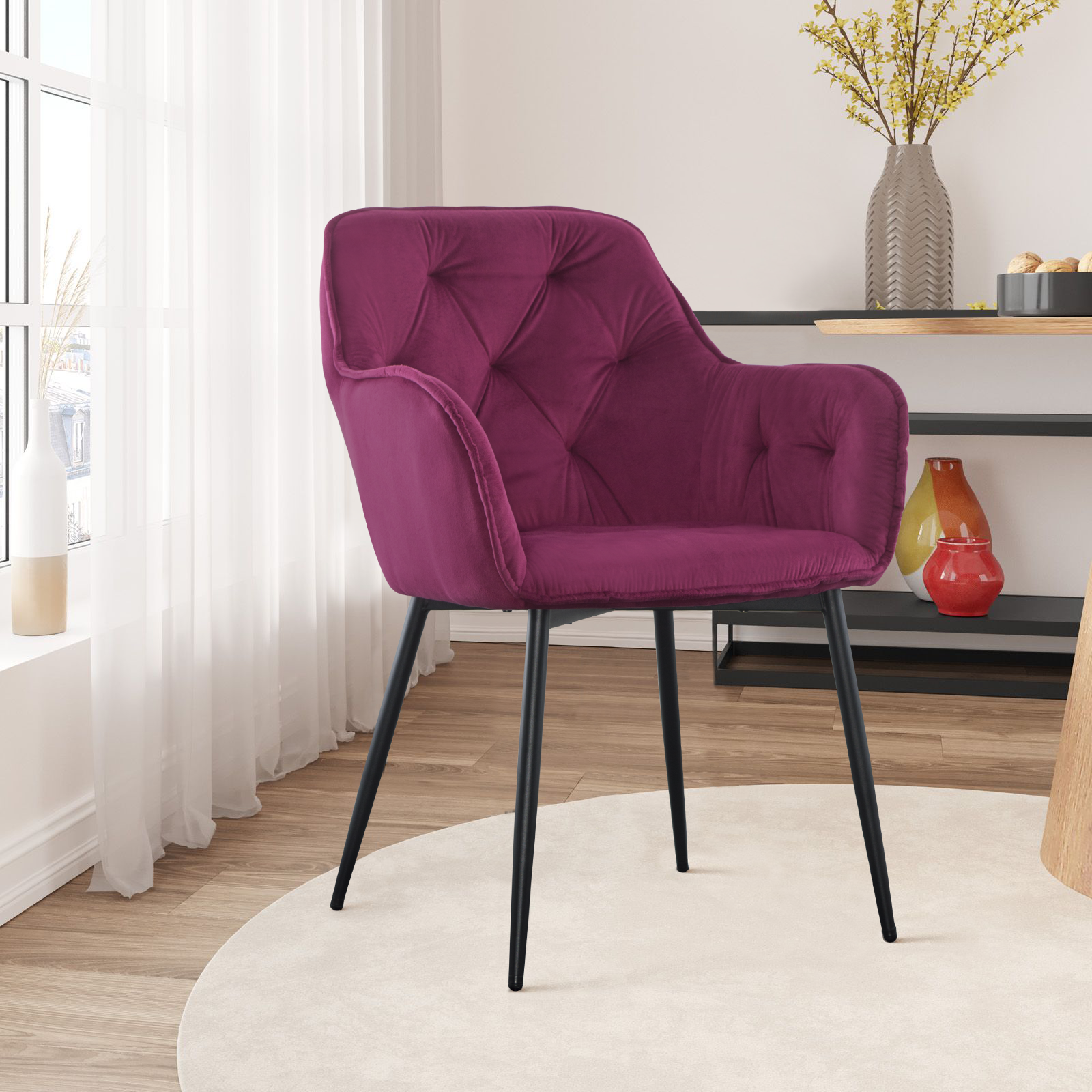 Ensemble de 2 fauteuils en velours QUEEN rétro, avec dossier rembourré.