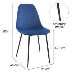 Lot de 4 chaises LOLA au design moderne en velours, structure en métal.