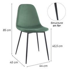 Lot de 4 chaises LOLA au design moderne en velours, structure en métal.