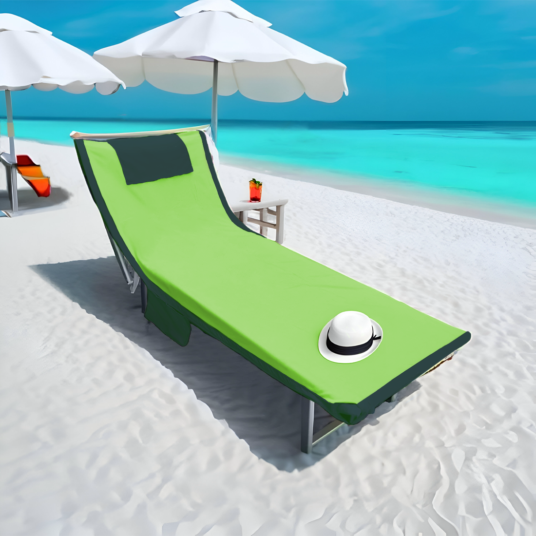 Serviette de Plage avec Poches et Coussin Gonflable en Microfibre