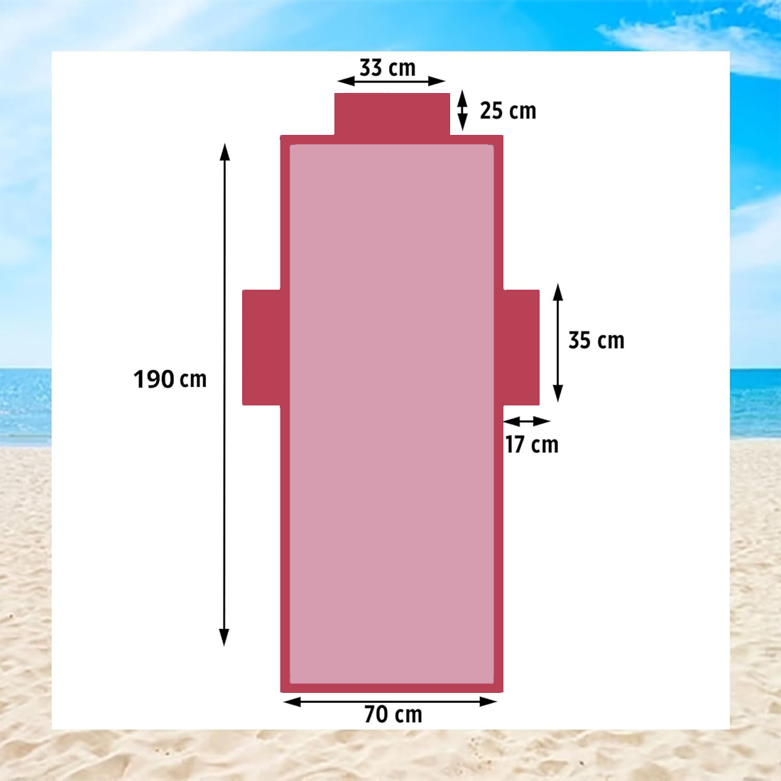 Serviette de Plage avec Poches et Coussin Gonflable en Microfibre