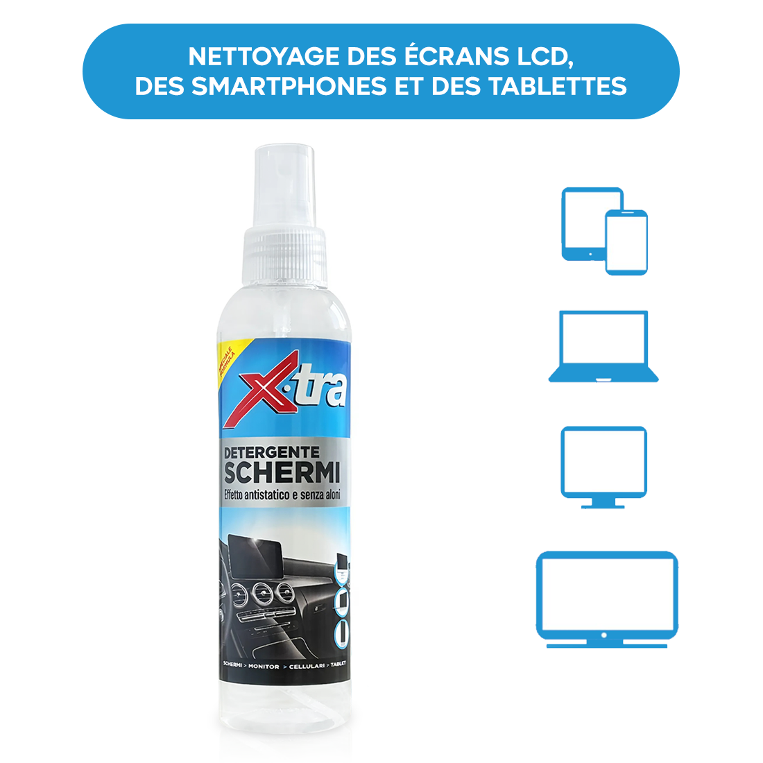 Dégraissant pour affichages LCD 200 ml anti-traces avec chiffon en microfibre