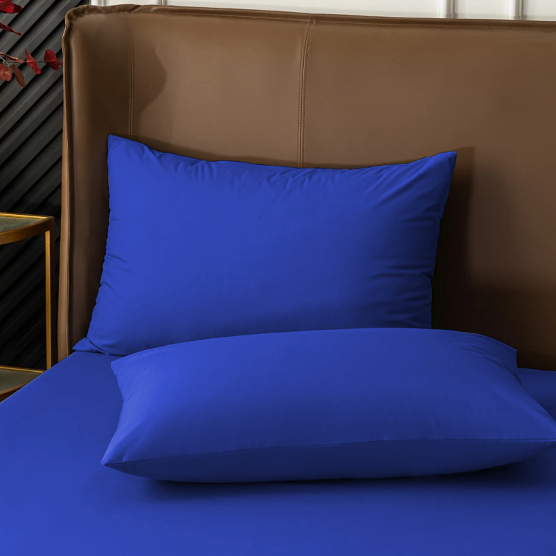 Ensemble de 2 Taies d'Oreiller en Coton Uni pour Lit Double 50x80cm
