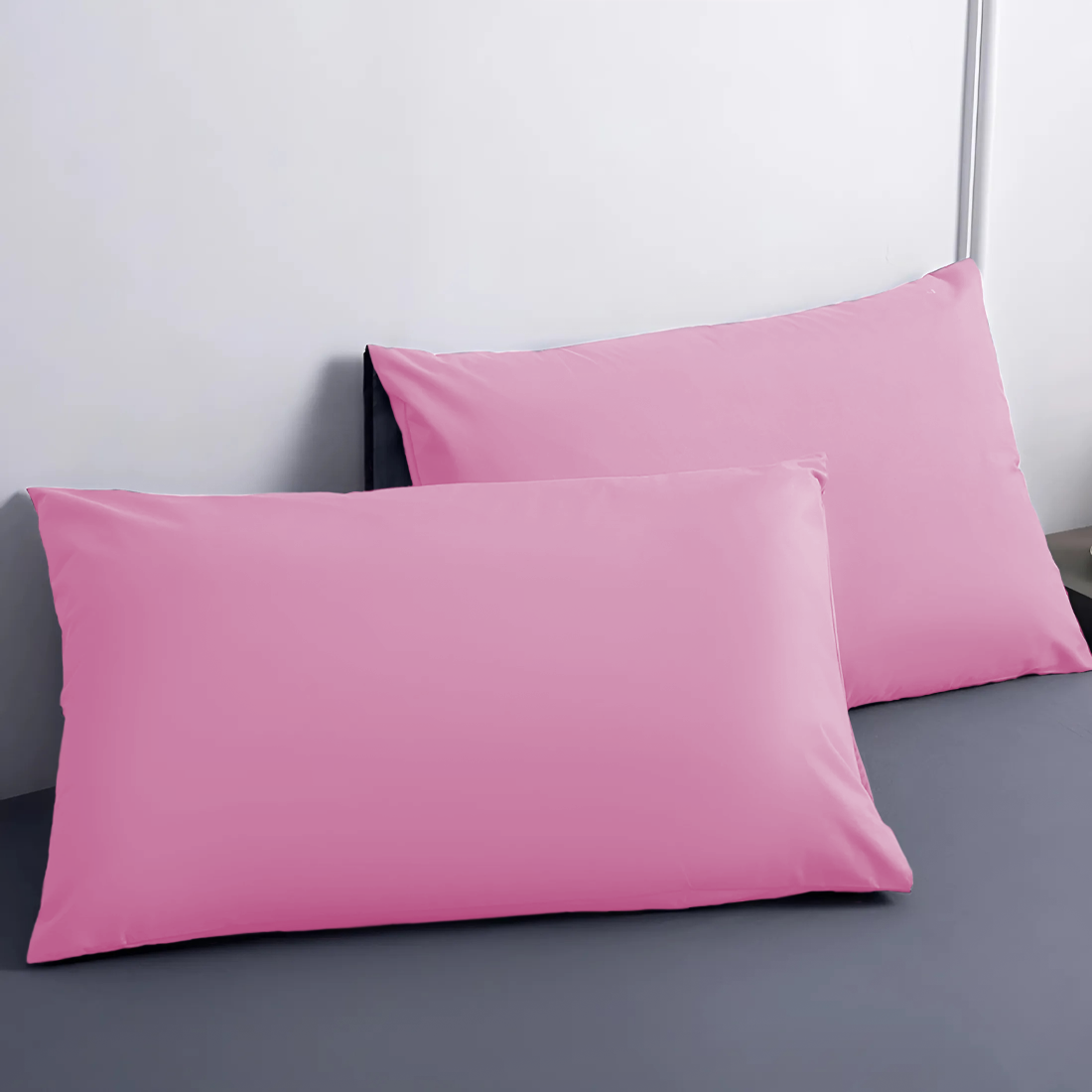 Ensemble de 2 Taies d'Oreiller en Coton Uni pour Lit Double 50x80cm