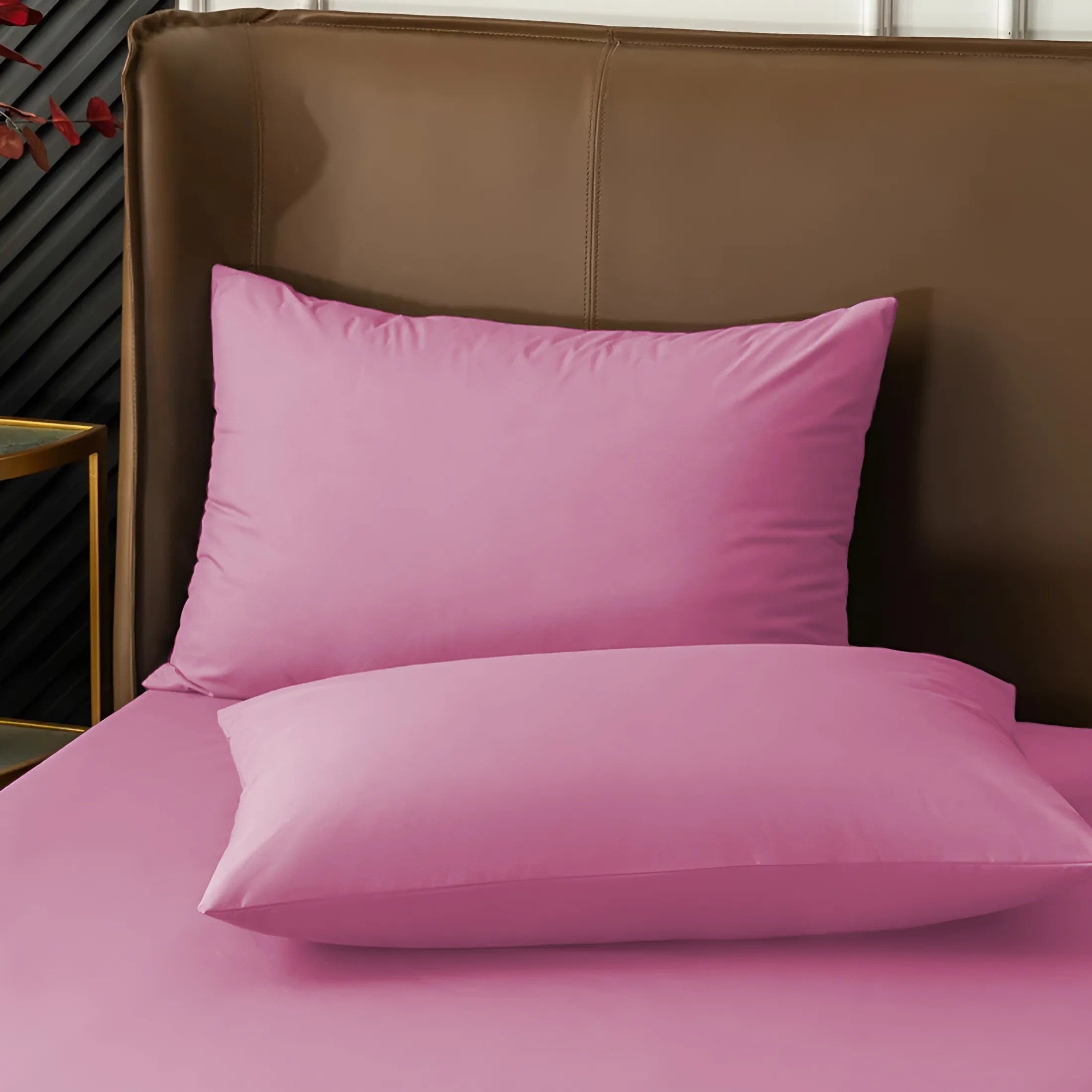 Ensemble de 2 Taies d'Oreiller en Coton Uni pour Lit Double 50x80cm