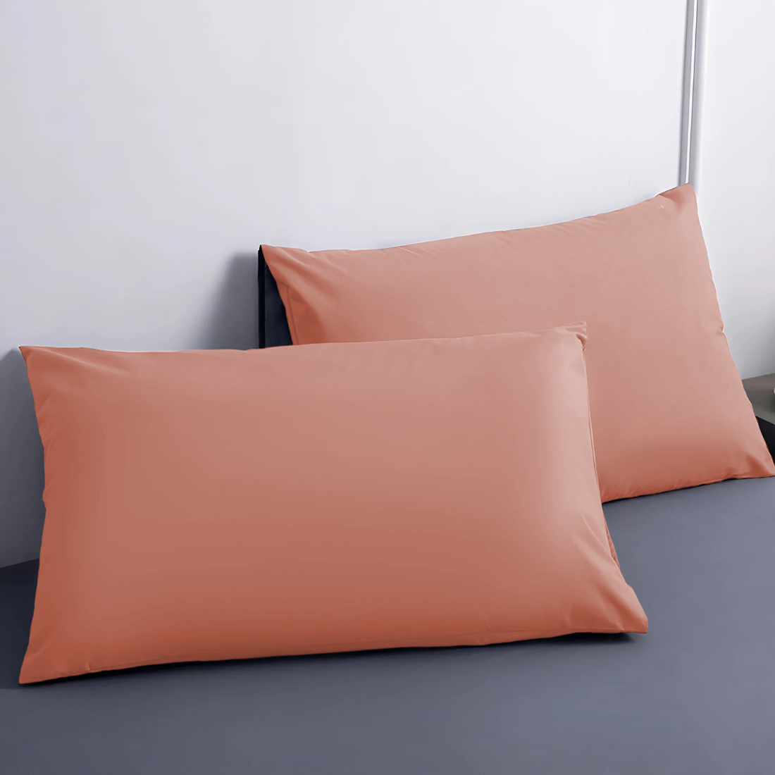Ensemble de 2 Taies d'Oreiller en Coton Uni pour Lit Double 50x80cm