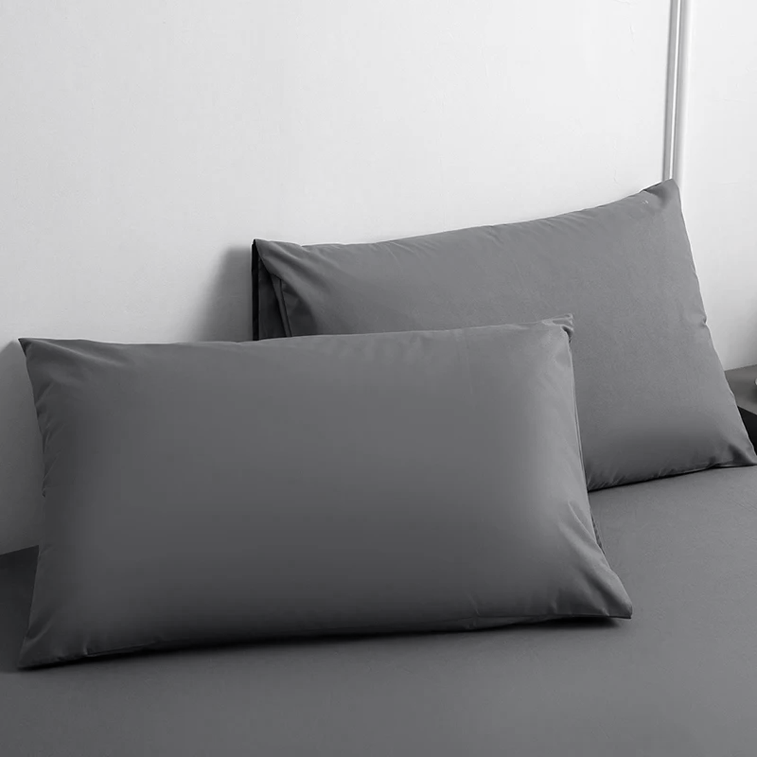 Ensemble de 2 Taies d'Oreiller en Coton Uni pour Lit Double 50x80cm