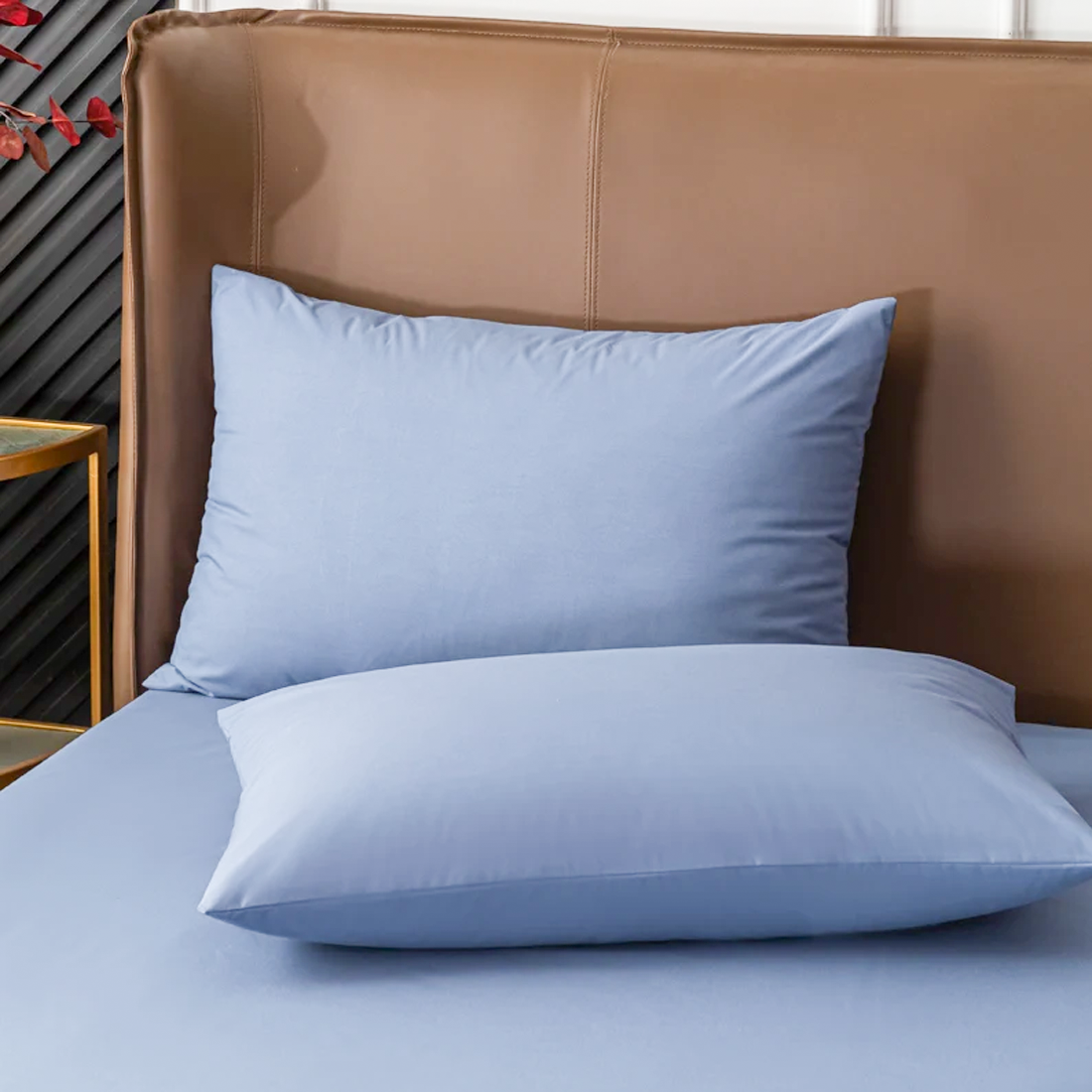 Ensemble de 2 Taies d'Oreiller en Coton Uni pour Lit Double 50x80cm