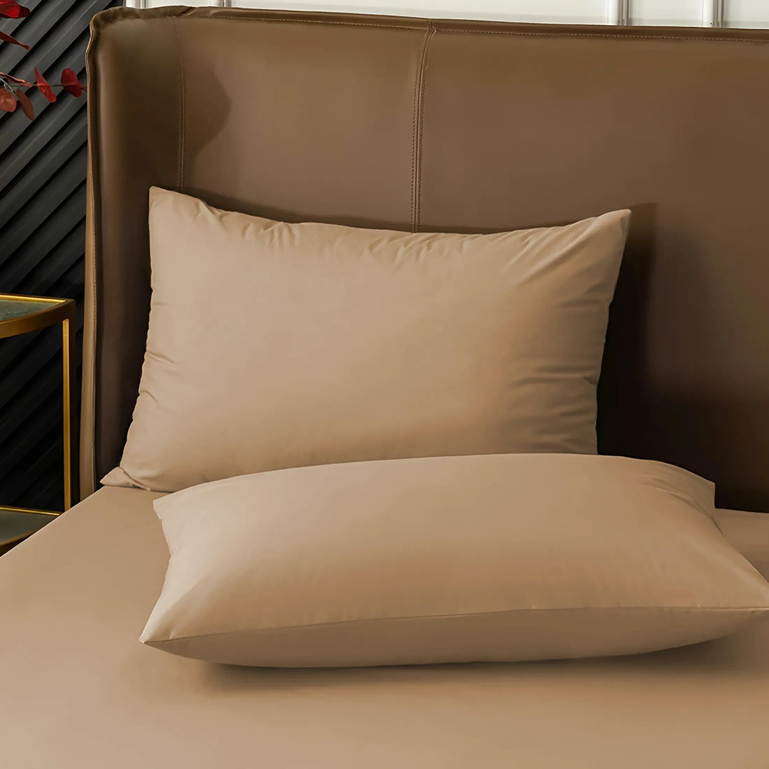 Ensemble de 2 Taies d'Oreiller en Coton Uni pour Lit Double 50x80cm