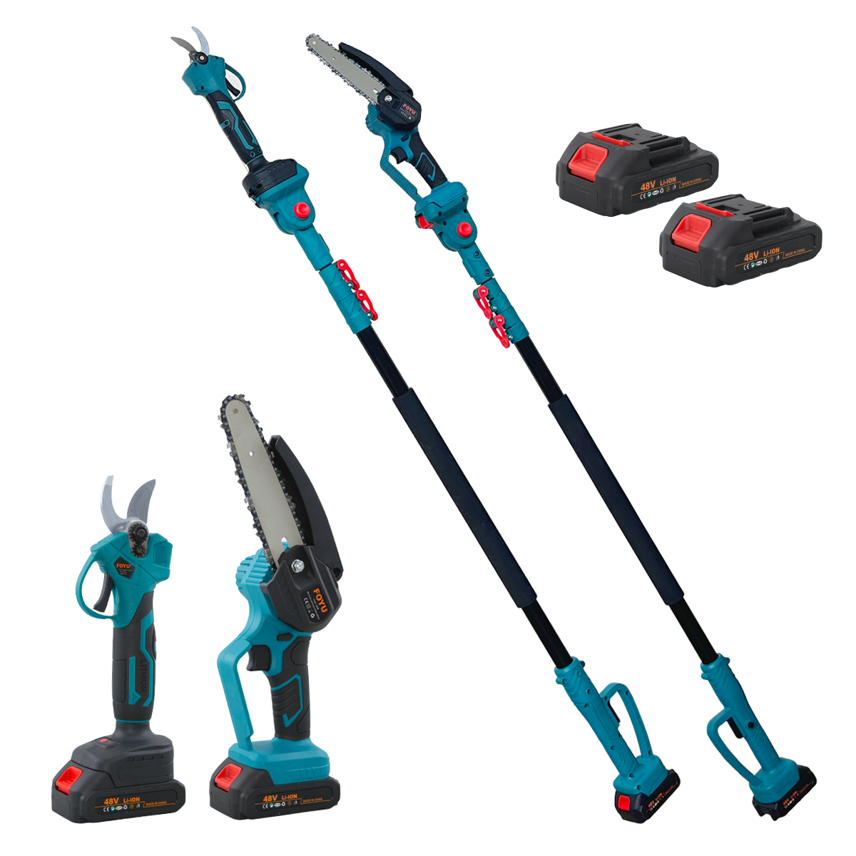 Kit 3 en 1 Ciseaux Électriques 48V avec Tronçonneuse 6" et Panneau Télescopique