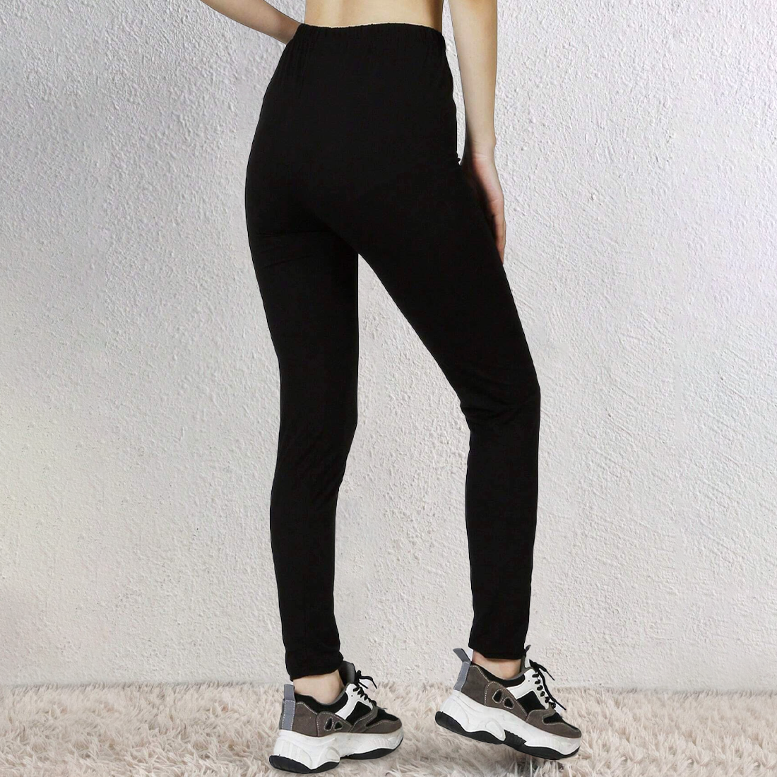 Leggings Femme Fitness en Coton Élastique d'Été Taille Haute Noir Uni