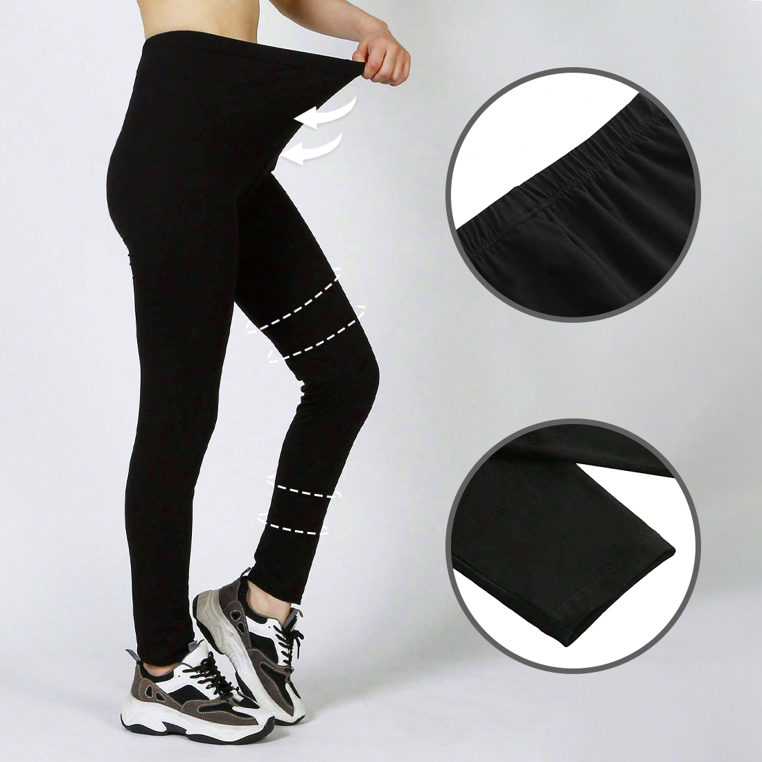 Leggings Femme Fitness en Coton Élastique d'Été Taille Haute Noir Uni