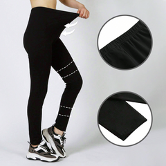 Leggings Femme Fitness en Coton Élastique d'Été Taille Haute Noir Uni