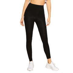 Leggings Femme Fitness en Coton Élastique d'Été Taille Haute Noir Uni