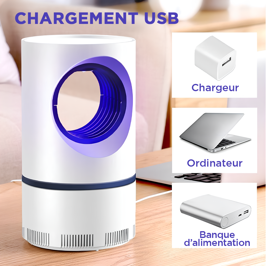 2pcs Lampe Anti-Moustiques Électrique Lumière UV Piège à Insectes Portable USB