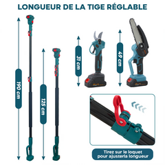Kit 3 en 1 Ciseaux Électriques 48V avec Tronçonneuse 6" et Panneau Télescopique