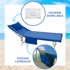 Serviette de Plage avec Poches et Coussin Gonflable en Microfibre