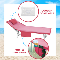 Serviette de Plage avec Poches et Coussin Gonflable en Microfibre