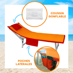 Serviette de Plage avec Poches et Coussin Gonflable en Microfibre