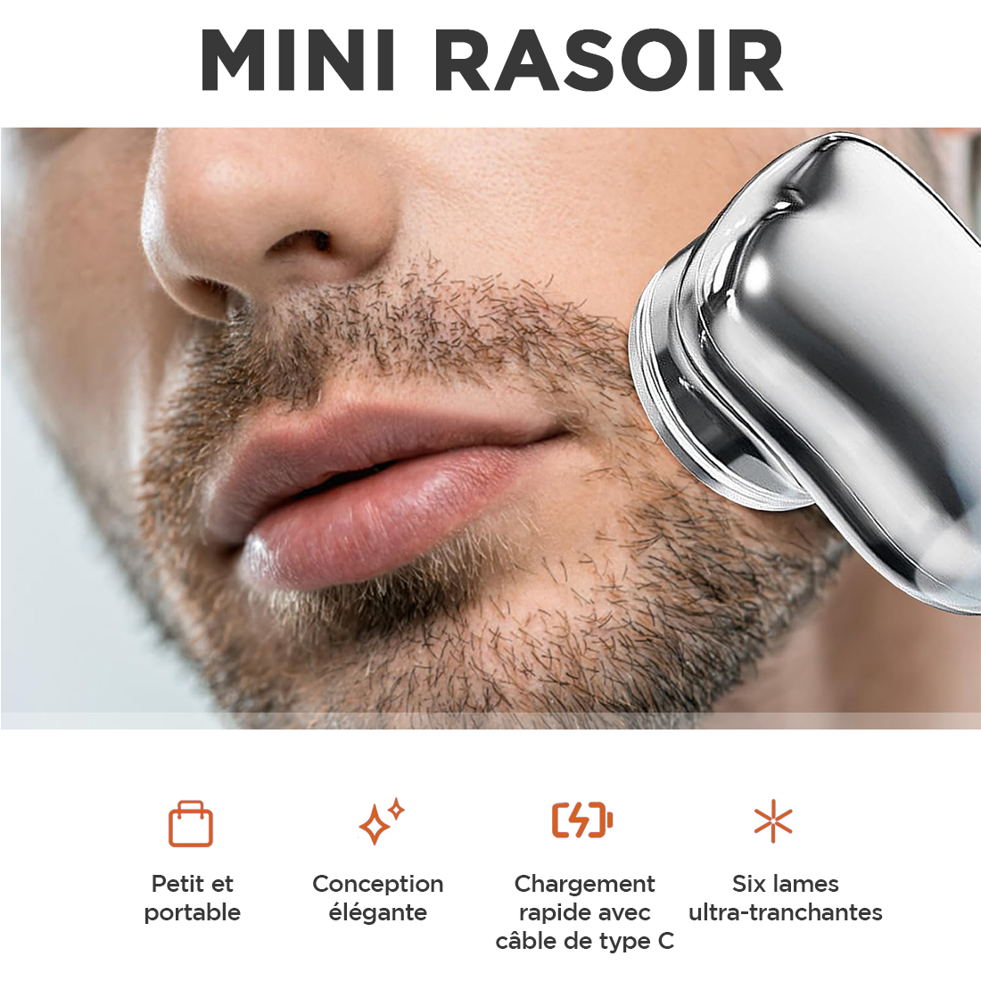 Mini Rasoir Électrique pour Homme Barbe et Cheveux Portable Rechargeable