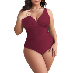 Maillot de Bain Entier Femme Uni Grande Taille Décolleté en V Contenatif