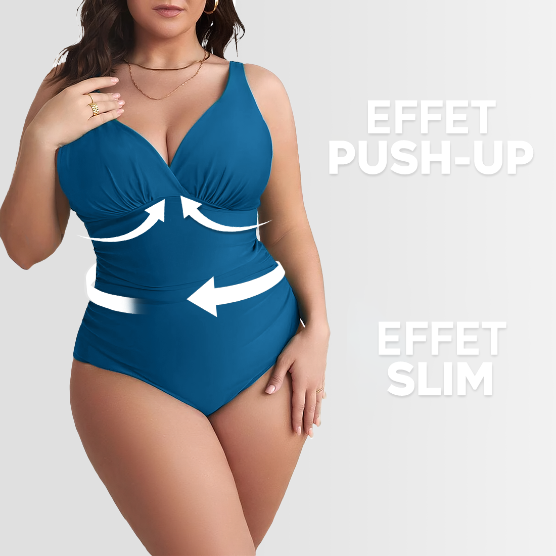 Maillot de Bain Entier Femme Uni Grande Taille Décolleté en V Contenatif