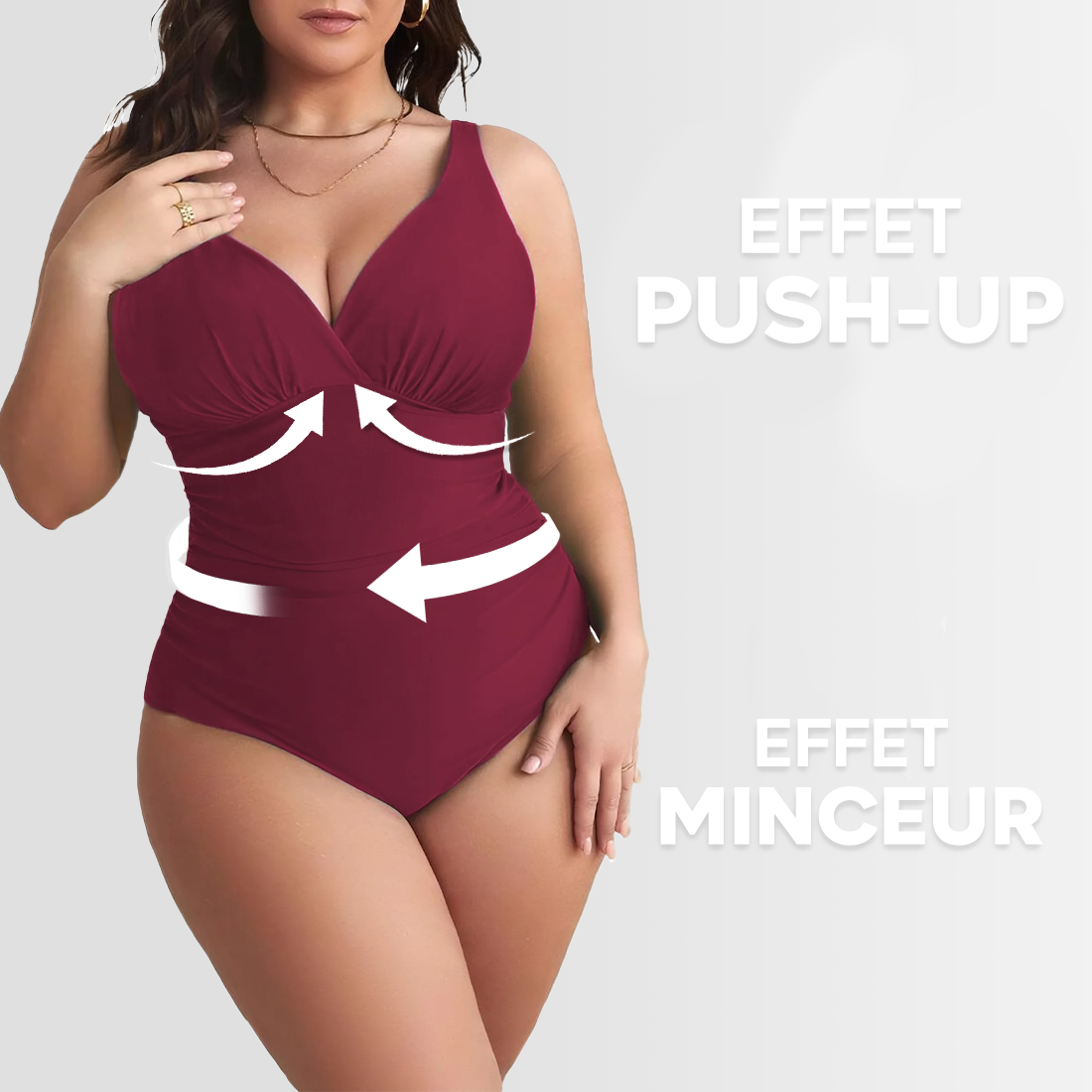 2 pièces Maillot de bain une pièce femme uni grande taille, col en V, gainant