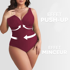 2 pièces Maillot de bain une pièce femme uni grande taille, col en V, gainant