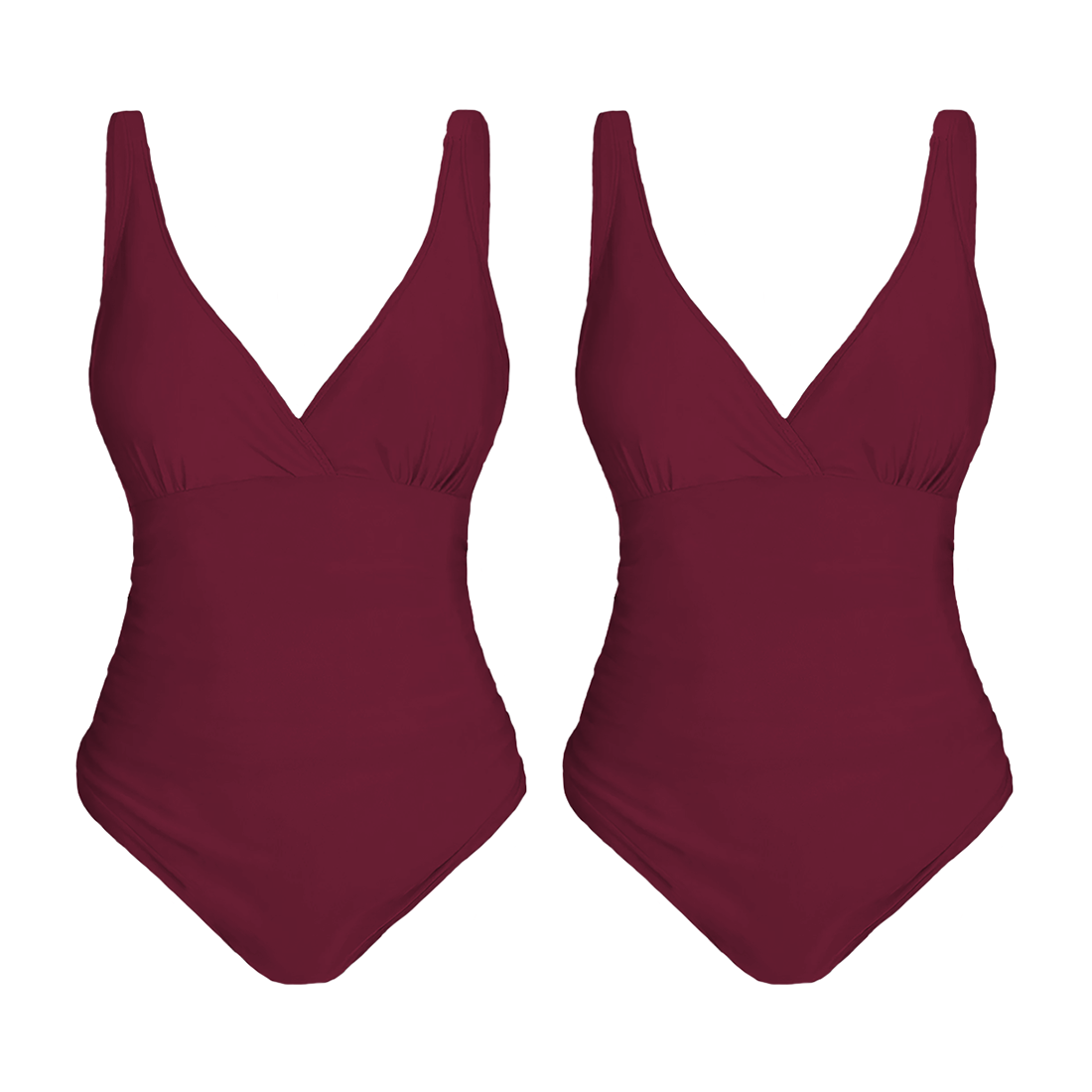 2 pièces Maillot de bain une pièce femme uni grande taille, col en V, gainant